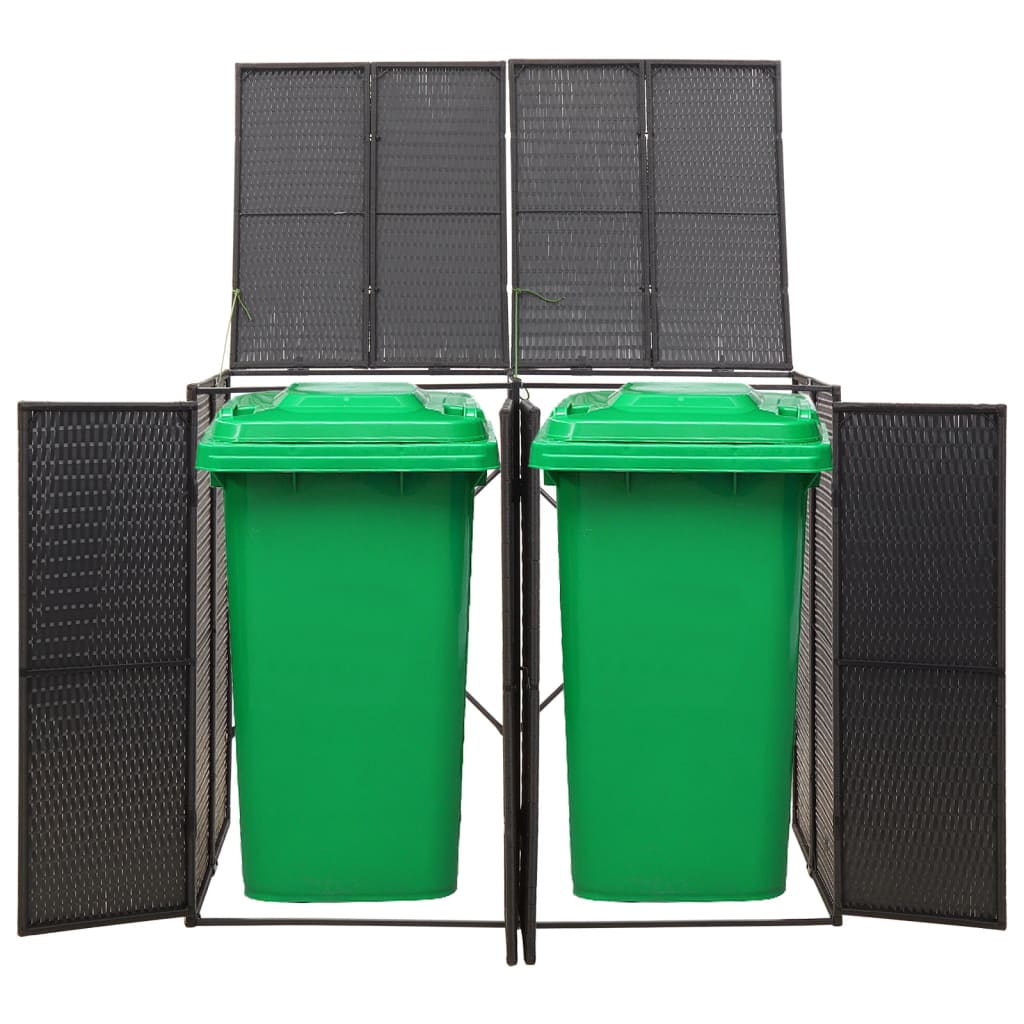 Fekete polyrattan dupla kerekeskuka tárolófészer 140x80x117 cm 2