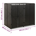 Fekete polyrattan dupla kerekeskuka tárolófészer 140x80x117 cm 7