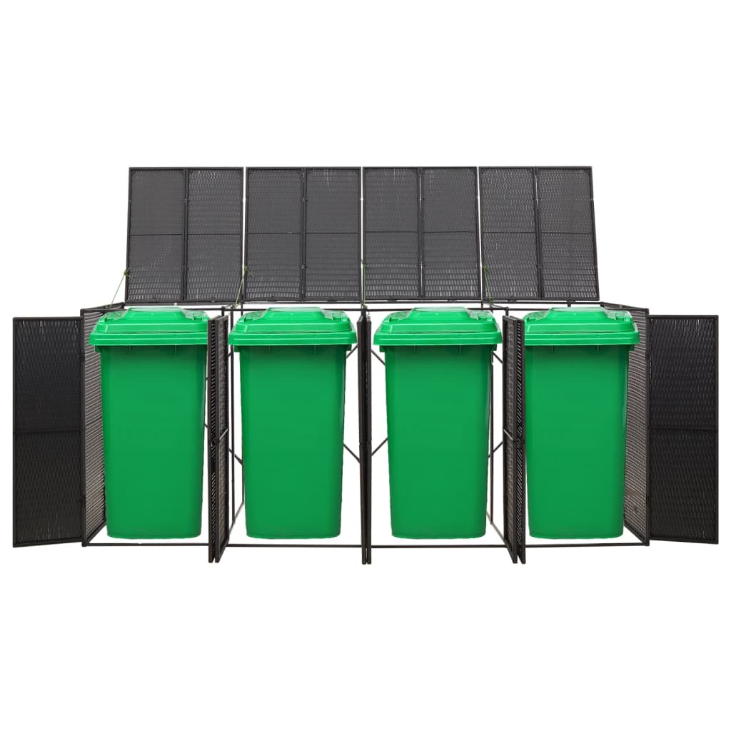 Fekete polyrattan négyes kerekeskuka tárolófészer 274x80x117 cm 2