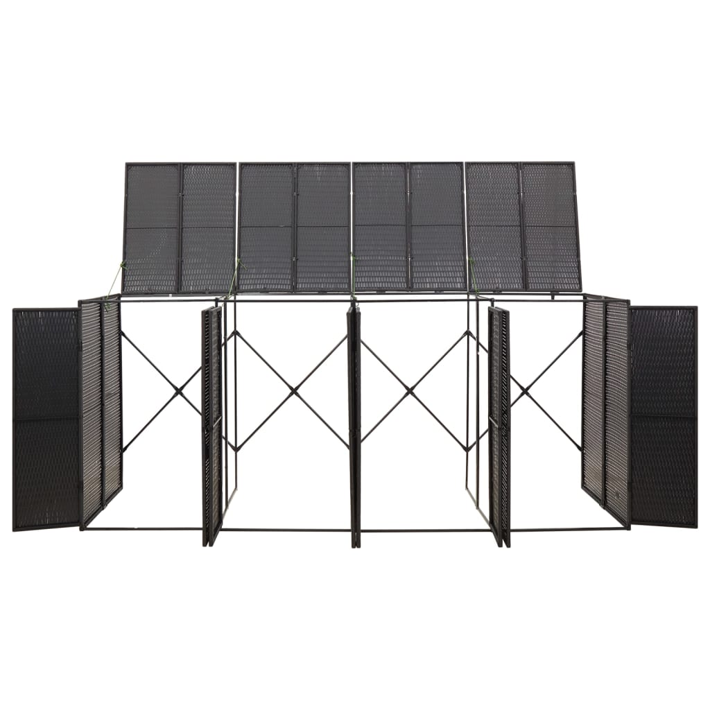 Fekete polyrattan négyes kerekeskuka tárolófészer 274x80x117 cm 3
