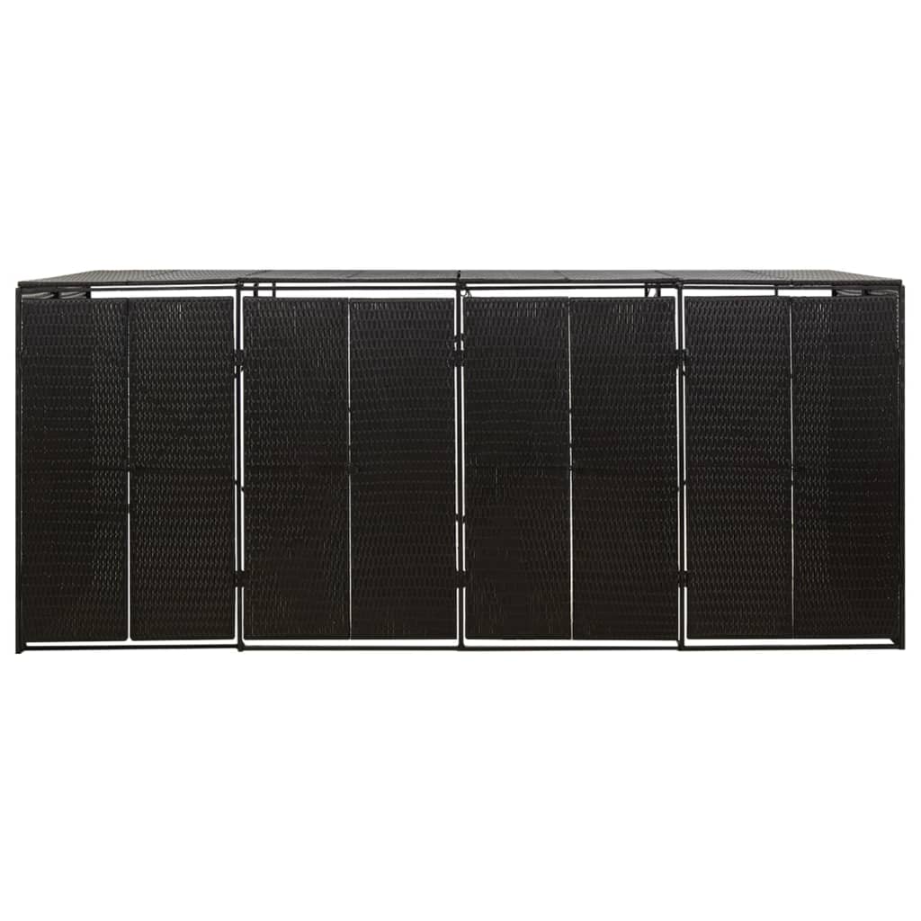 Fekete polyrattan négyes kerekeskuka tárolófészer 274x80x117 cm 4