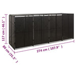 Fekete polyrattan négyes kerekeskuka tárolófészer 274x80x117 cm 7