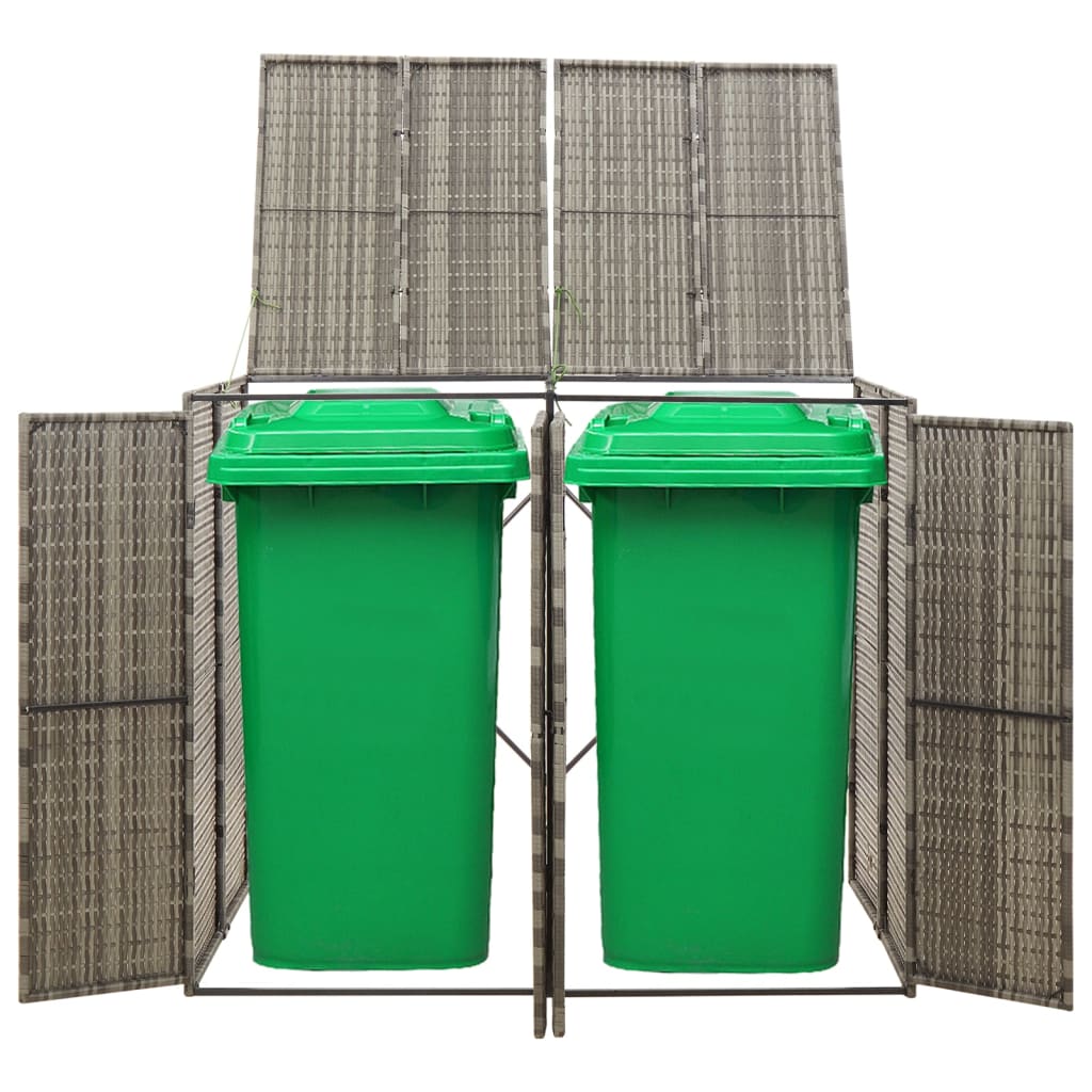 Szürke polyrattan dupla kerekeskuka tárolófészer 140x80x117 cm 2
