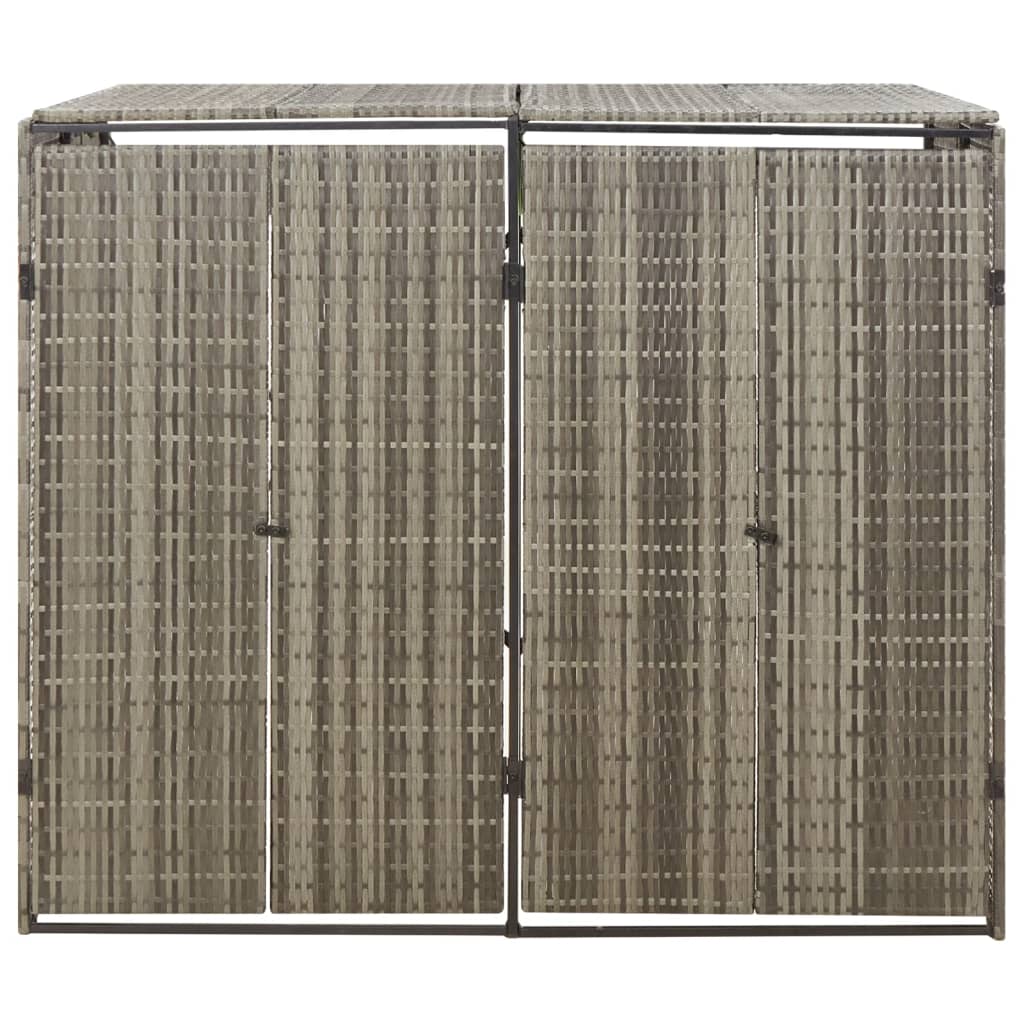 Szürke polyrattan dupla kerekeskuka tárolófészer 140x80x117 cm 4