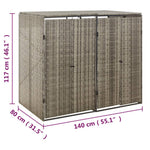 Szürke polyrattan dupla kerekeskuka tárolófészer 140x80x117 cm 7