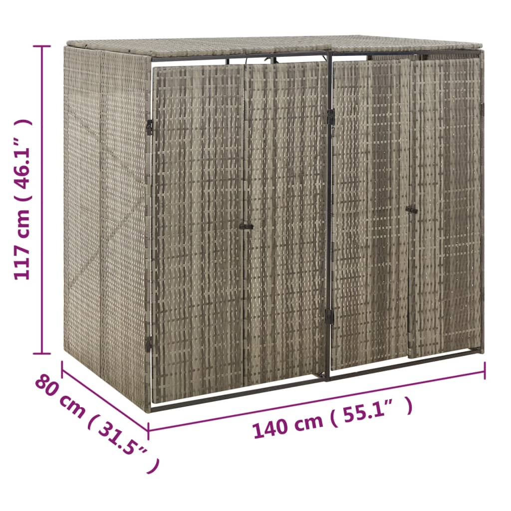 Szürke polyrattan dupla kerekeskuka tárolófészer 140x80x117 cm 7