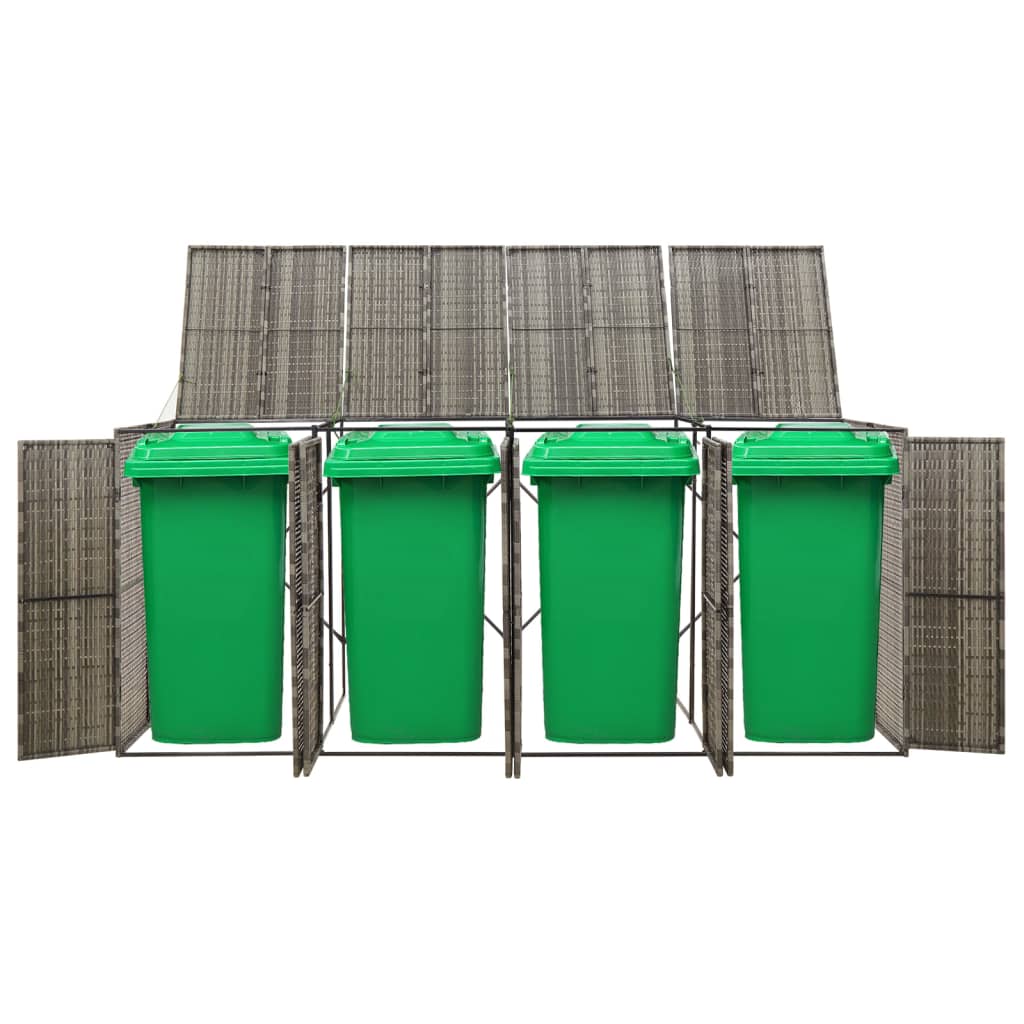 Szürke polyrattan négyes kerekeskuka tárolófészer 274x80x117 cm 2