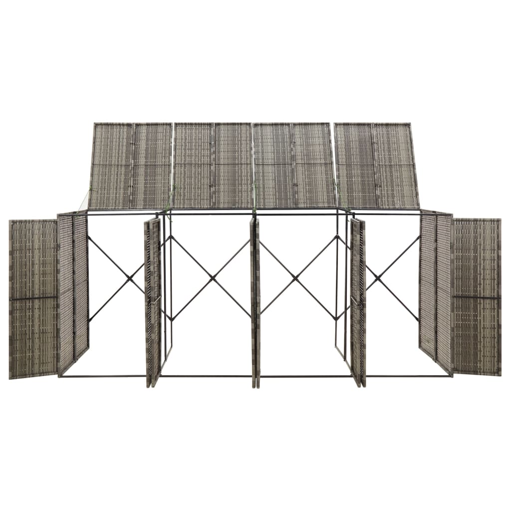Szürke polyrattan négyes kerekeskuka tárolófészer 274x80x117 cm 3