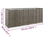 Szürke polyrattan négyes kerekeskuka tárolófészer 274x80x117 cm 7