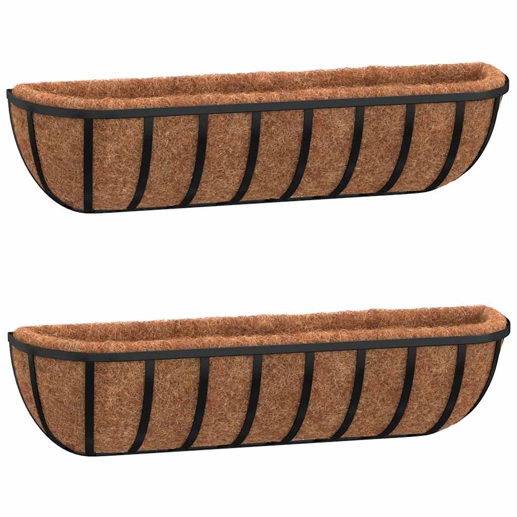 2 db fekete acél fali növénytartó kókusz béléssel 61x19x16 cm 2