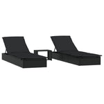 2 db fekete polyrattan napágy asztallal 2