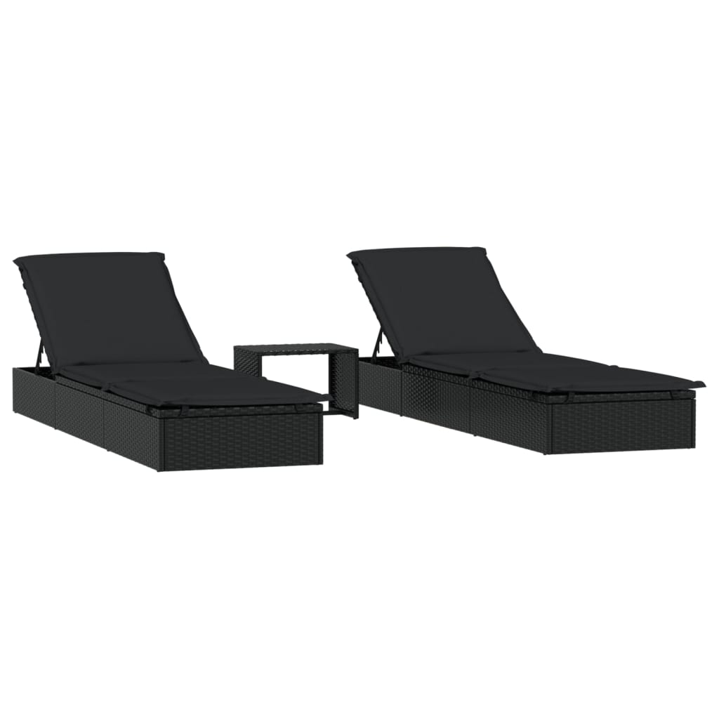 2 db fekete polyrattan napágy asztallal 2