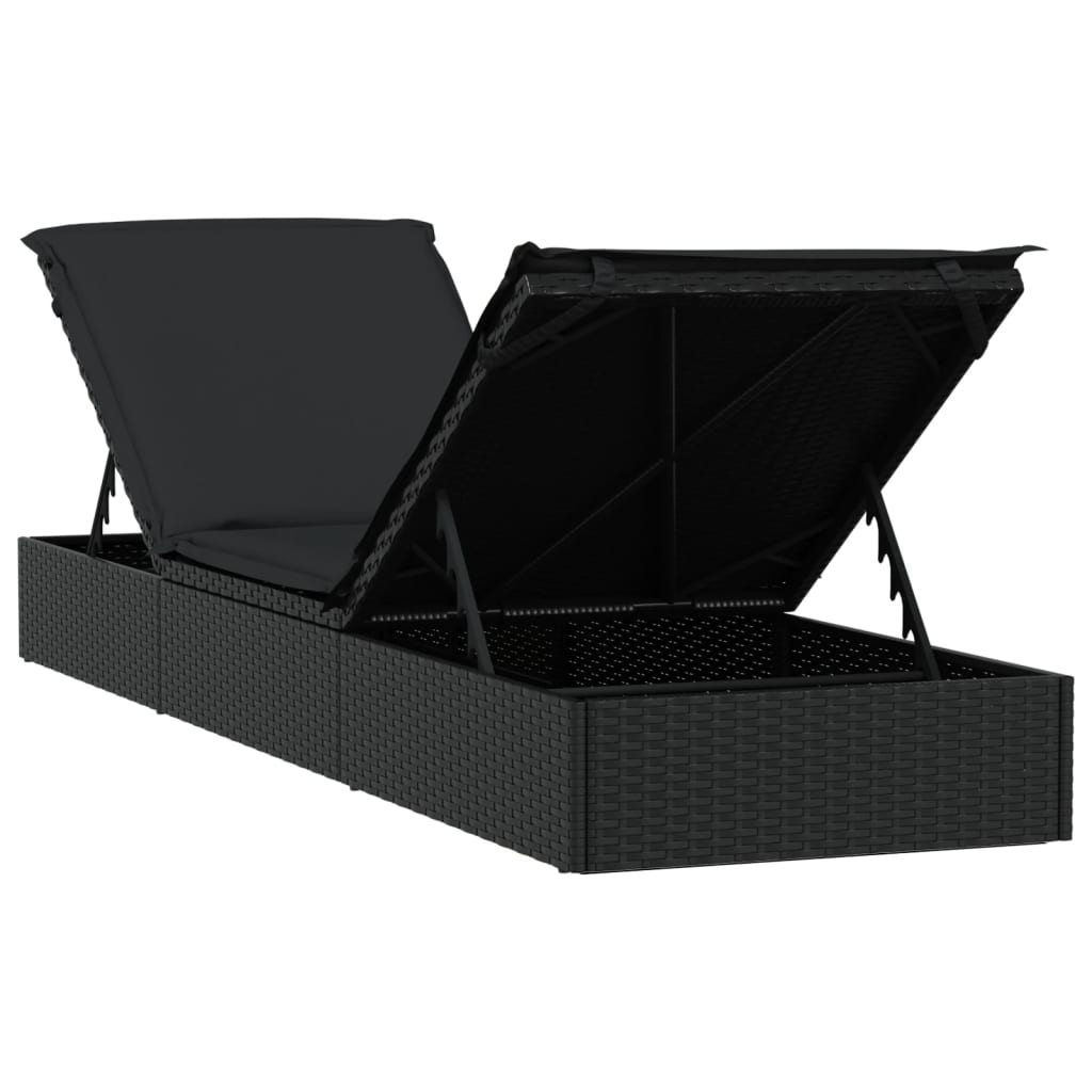 2 db fekete polyrattan napágy asztallal 8