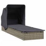 Szürke polyrattan napozóágy összecsukható tetővel 213x63x97 cm 4