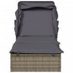 Szürke polyrattan napozóágy összecsukható tetővel 213x63x97 cm 5
