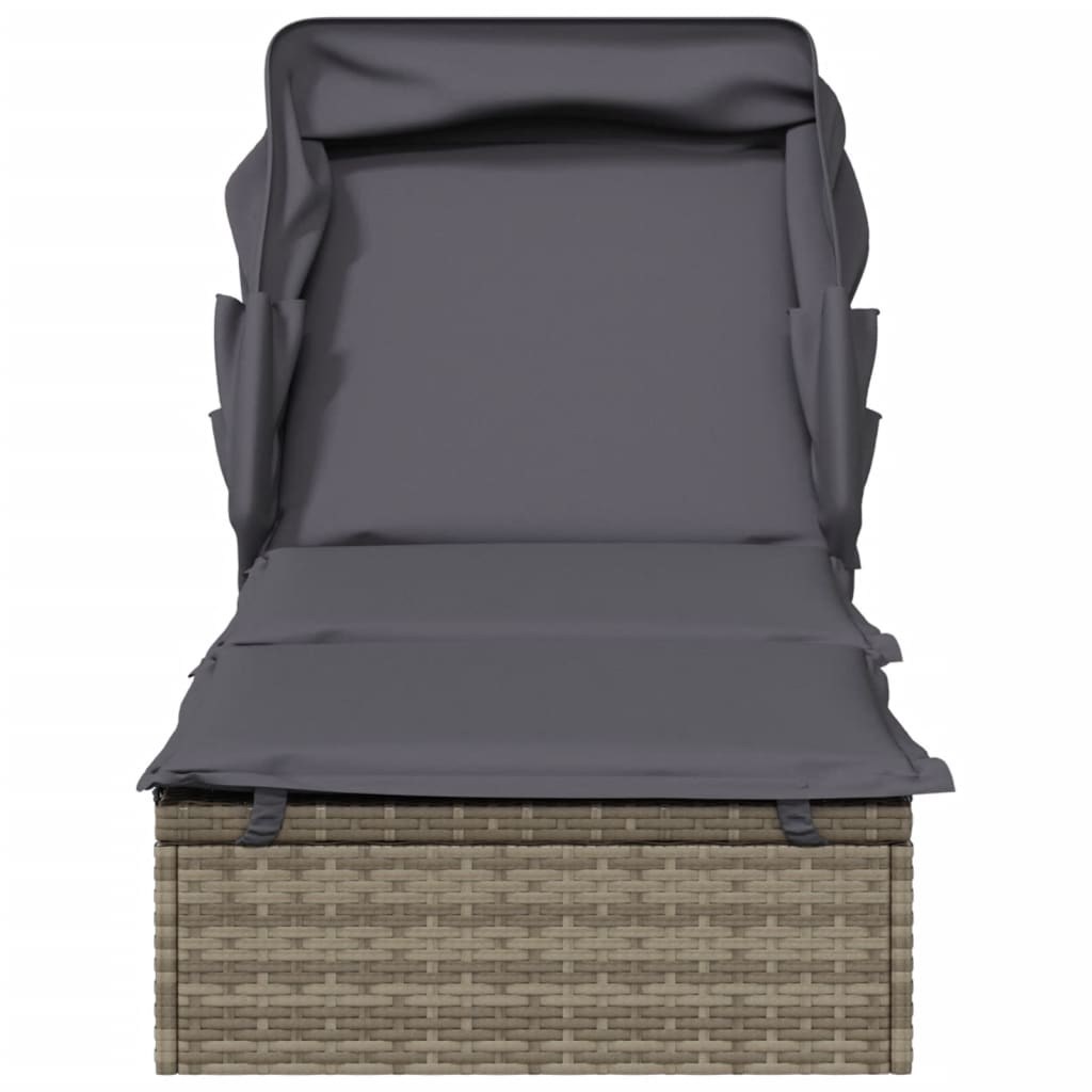Szürke polyrattan napozóágy összecsukható tetővel 213x63x97 cm 5