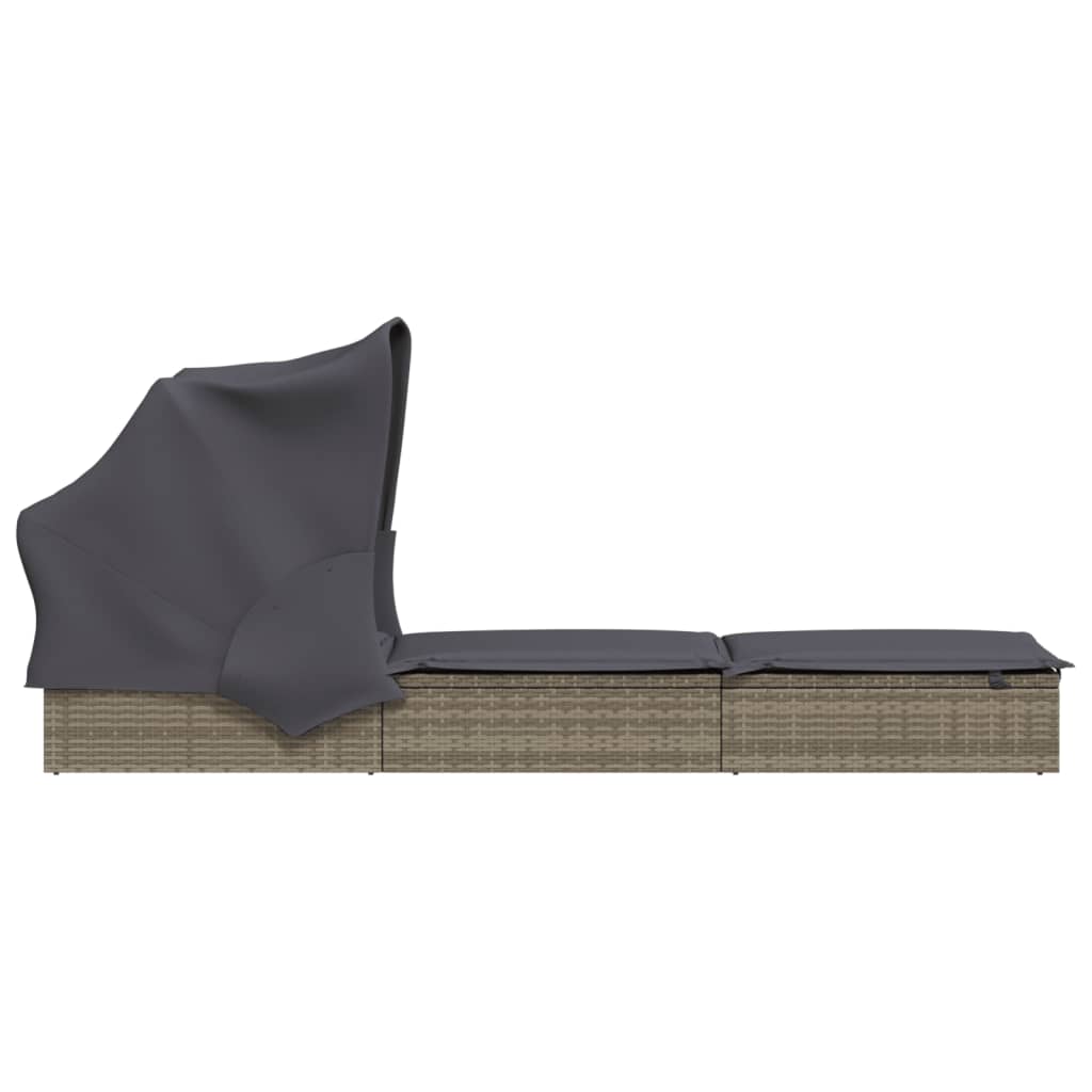 Szürke polyrattan napozóágy összecsukható tetővel 213x63x97 cm 6