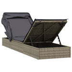 Szürke polyrattan napozóágy összecsukható tetővel 213x63x97 cm 9