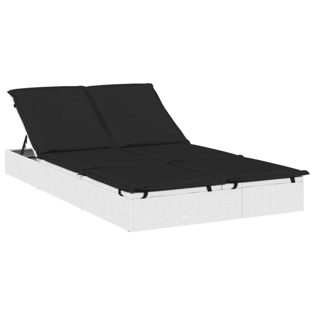 Kétszemélyes fehér polyrattan napozóágy párnákkal 2