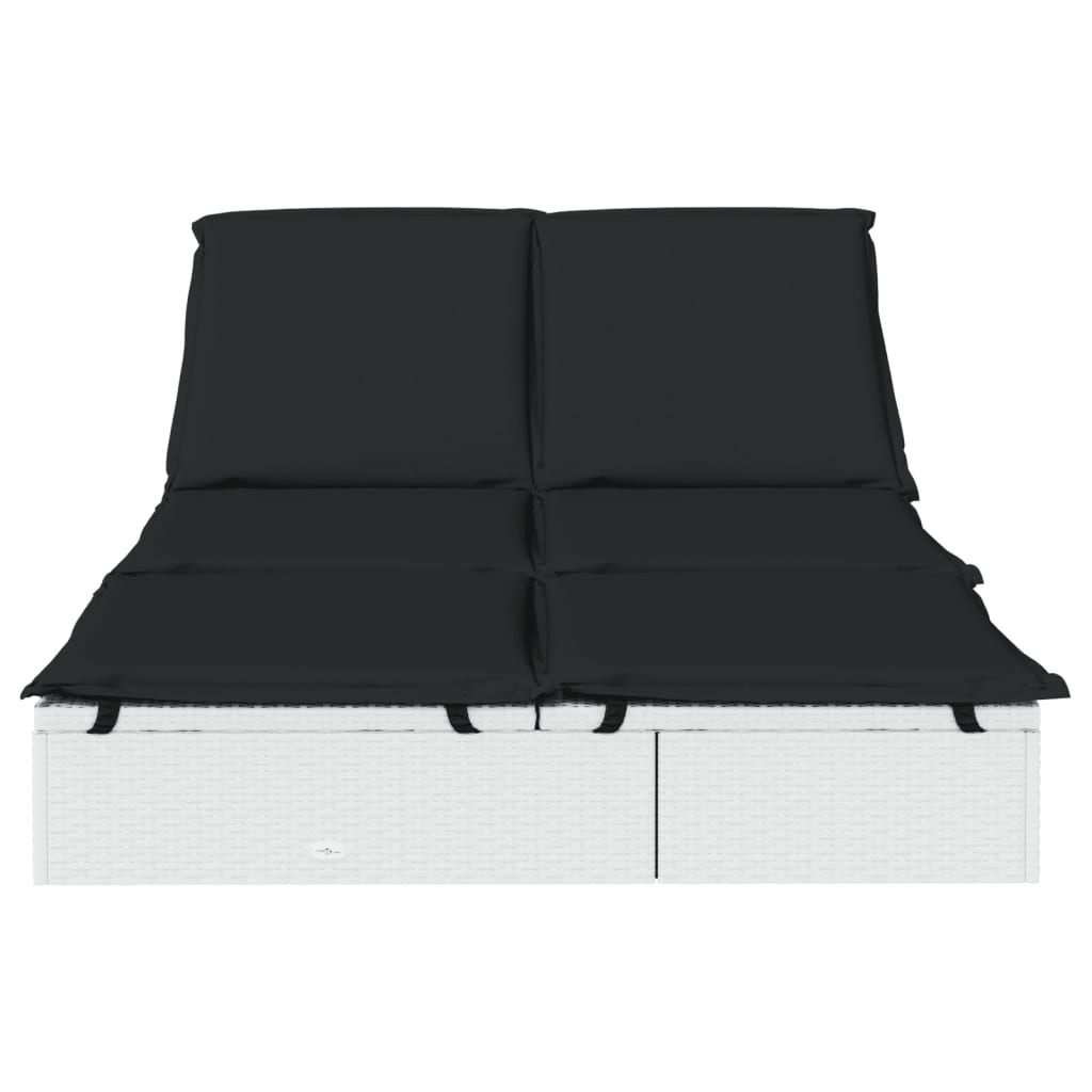Kétszemélyes fehér polyrattan napozóágy párnákkal 4
