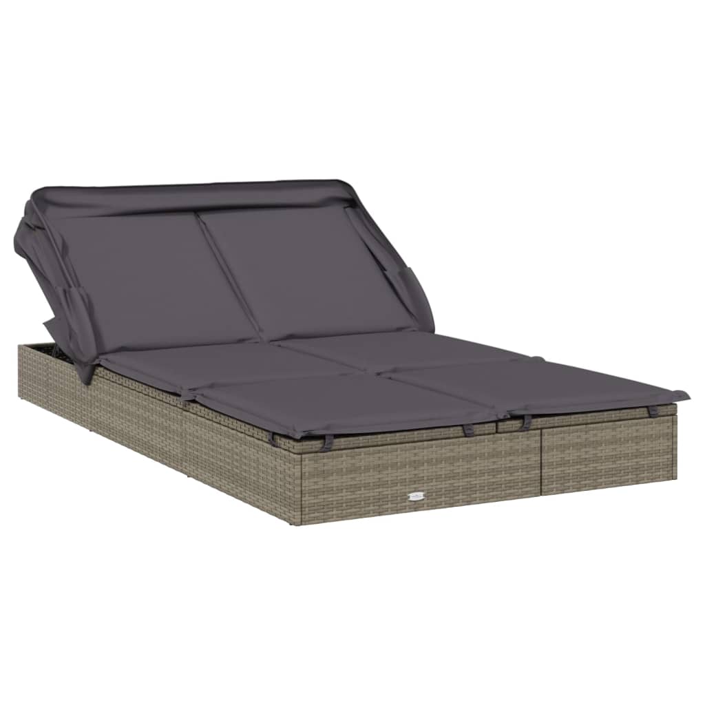 2 személyes szürke polyrattan napágy tetővel 213 x 118 x 97 cm 2