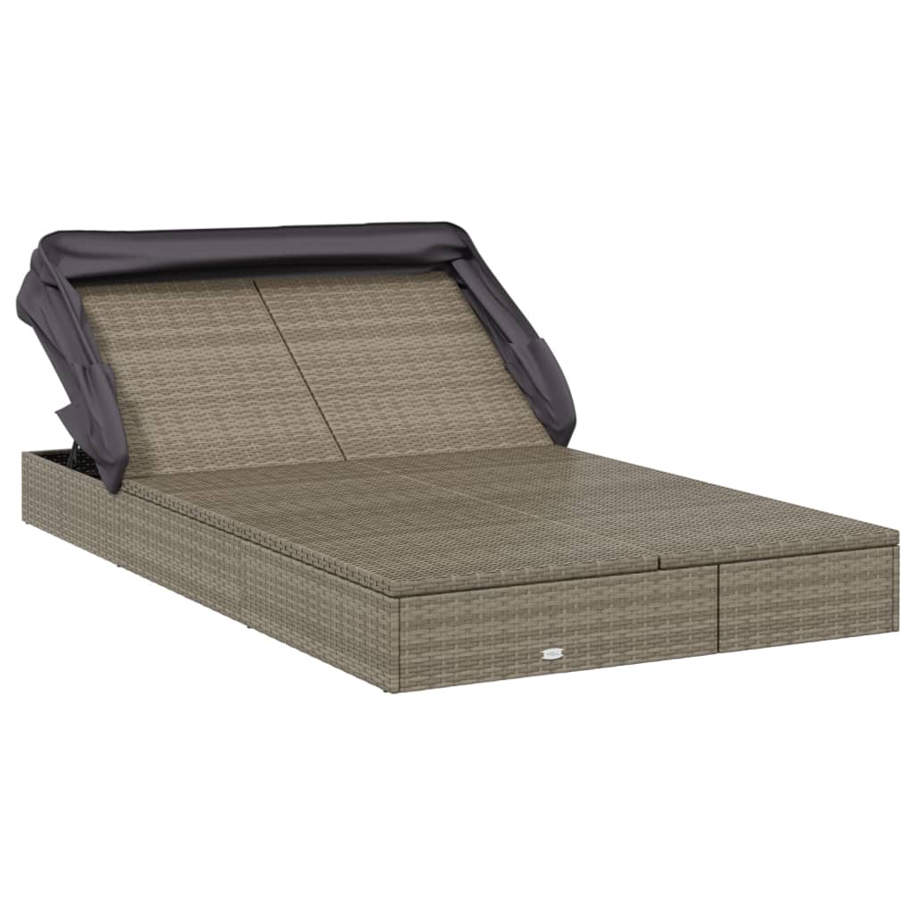 2 személyes szürke polyrattan napágy tetővel 213 x 118 x 97 cm 3