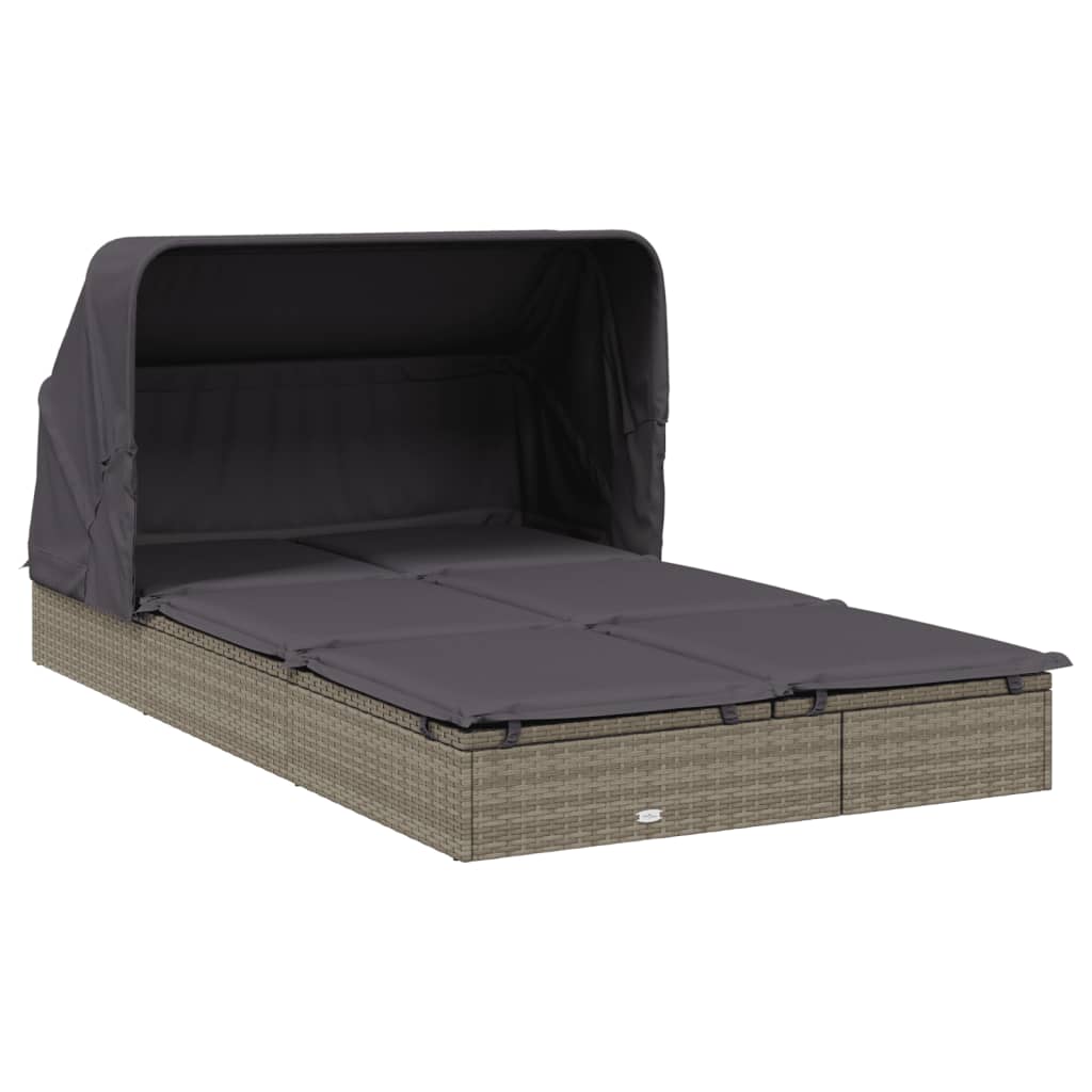 2 személyes szürke polyrattan napágy tetővel 213 x 118 x 97 cm 4