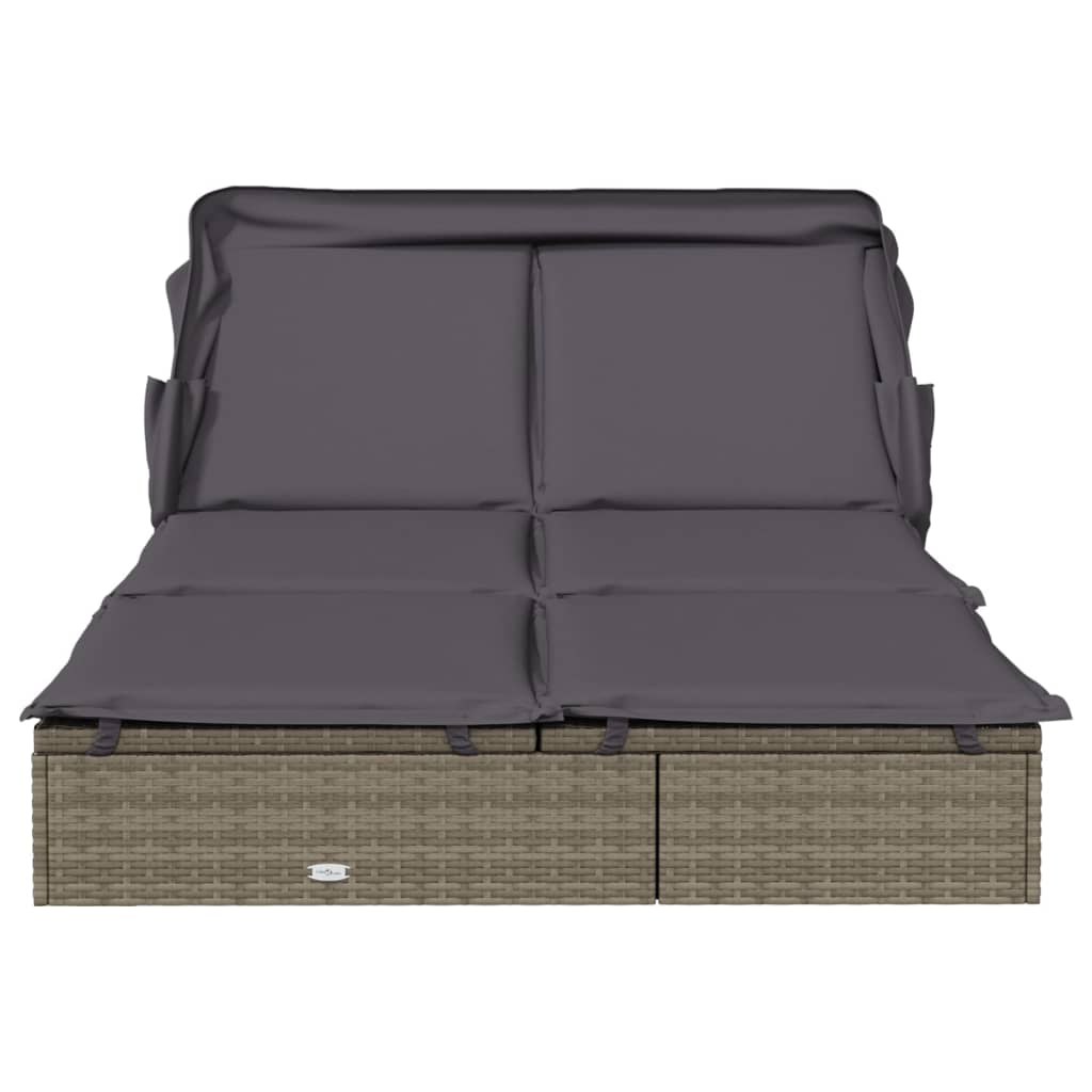 2 személyes szürke polyrattan napágy tetővel 213 x 118 x 97 cm 6
