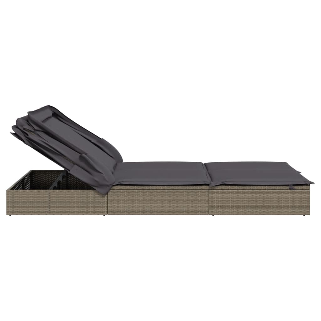 2 személyes szürke polyrattan napágy tetővel 213 x 118 x 97 cm 7