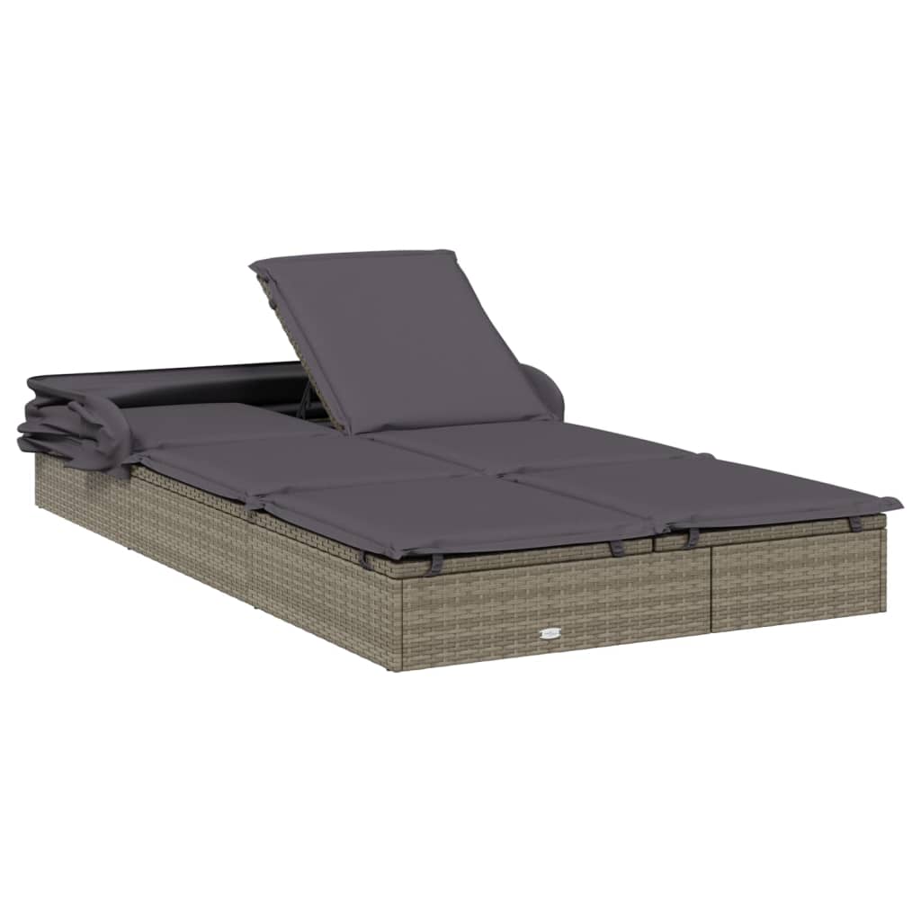 2 személyes szürke polyrattan napágy tetővel 213 x 118 x 97 cm 9