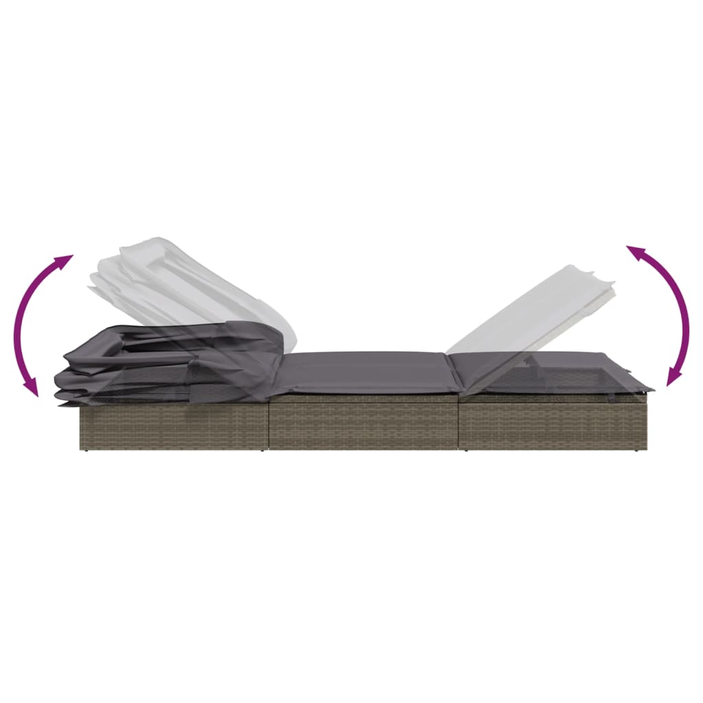 2 személyes szürke polyrattan napágy tetővel 213 x 118 x 97 cm 11