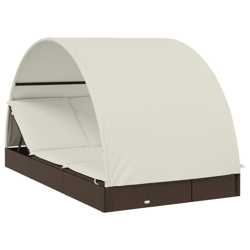2 személyes barna polyrattan napágy kerek tetővel 211x112x140cm 2