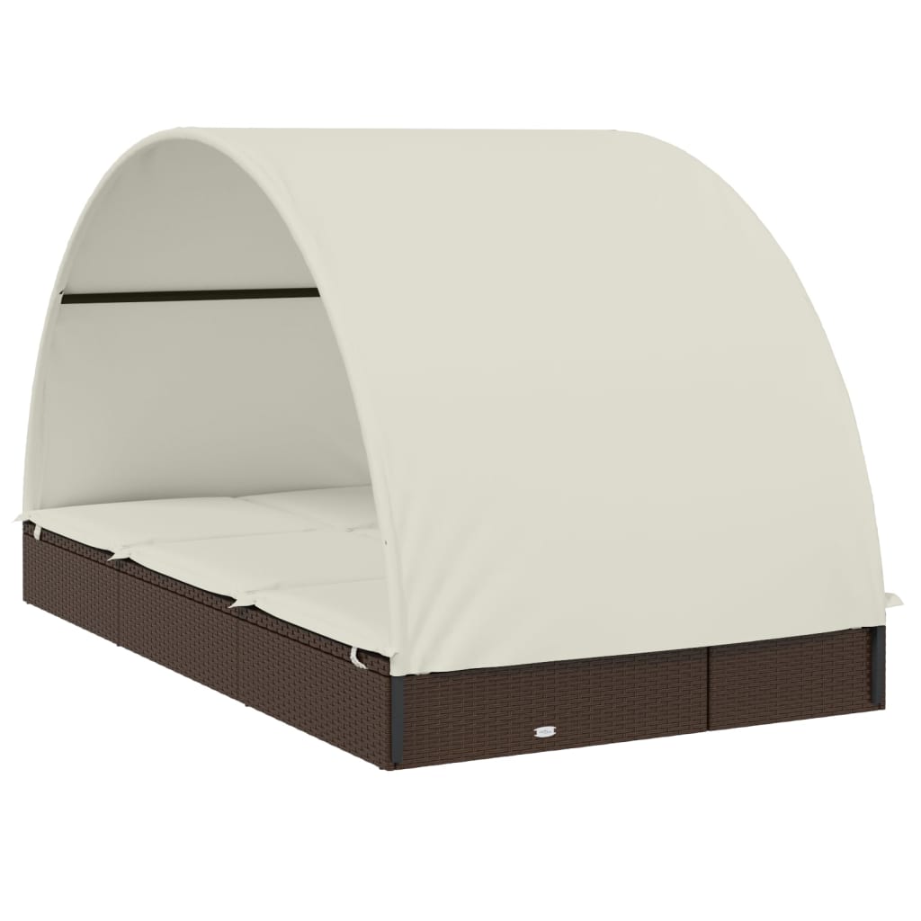 2 személyes barna polyrattan napágy kerek tetővel 211x112x140cm 4