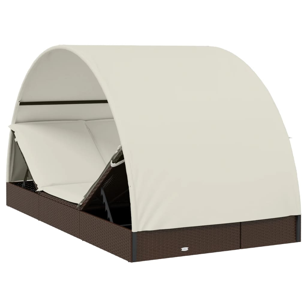 2 személyes barna polyrattan napágy kerek tetővel 211x112x140cm 9