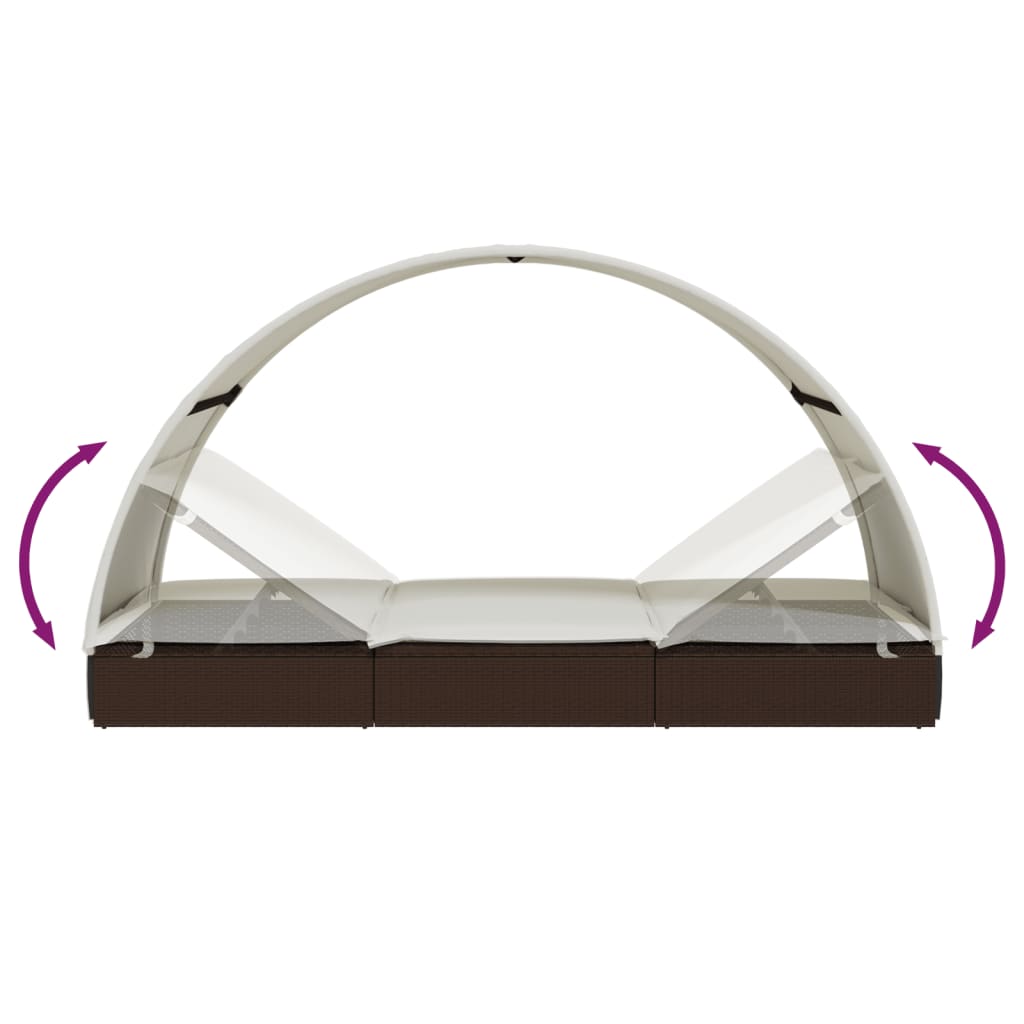 2 személyes barna polyrattan napágy kerek tetővel 211x112x140cm 10