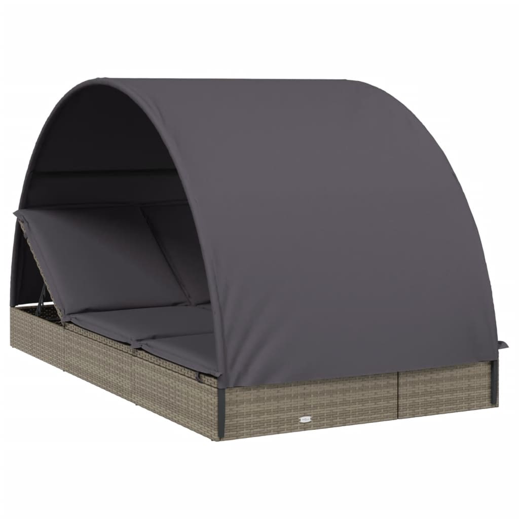 2 személyes szürke polyrattan napágy kerek tetővel 211x112x140 2