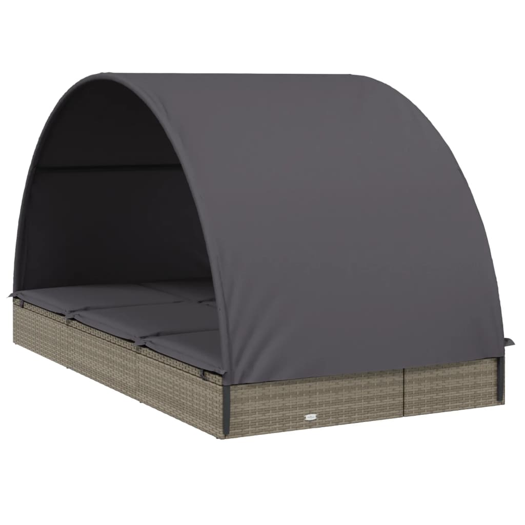 2 személyes szürke polyrattan napágy kerek tetővel 211x112x140 4