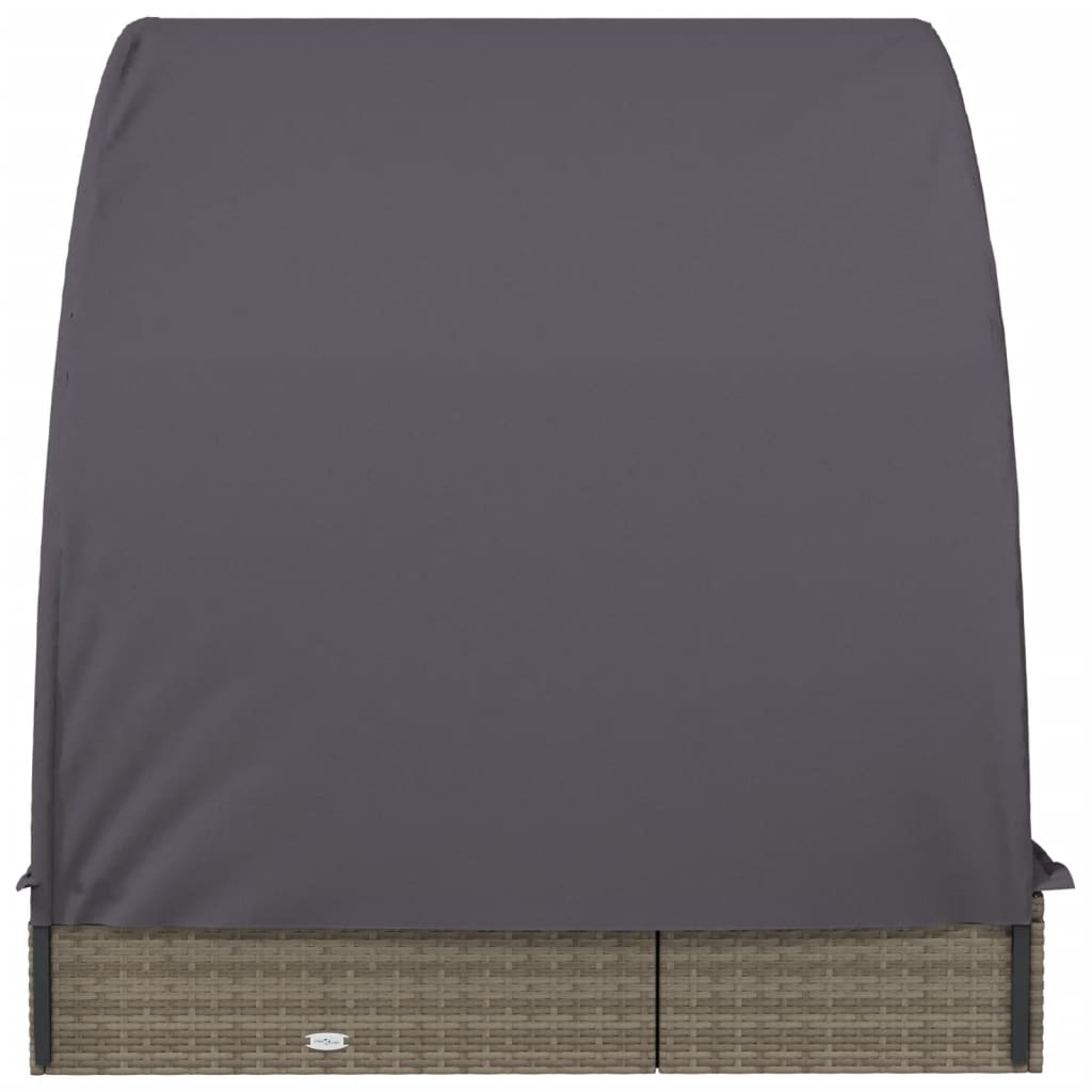 2 személyes szürke polyrattan napágy kerek tetővel 211x112x140 6