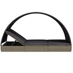 2 személyes szürke polyrattan napágy kerek tetővel 211x112x140 7