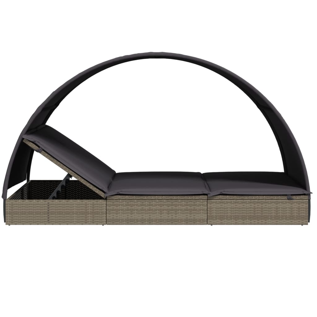 2 személyes szürke polyrattan napágy kerek tetővel 211x112x140 7