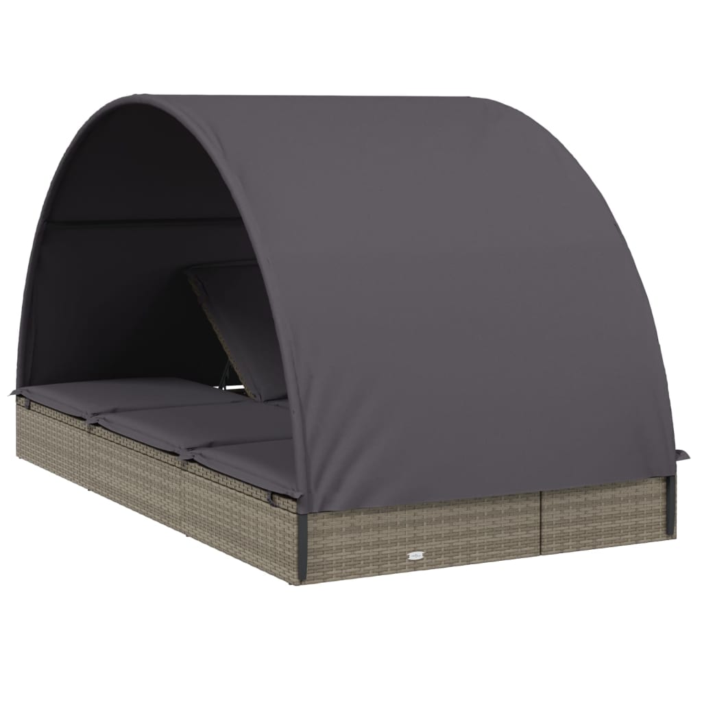 2 személyes szürke polyrattan napágy kerek tetővel 211x112x140 8