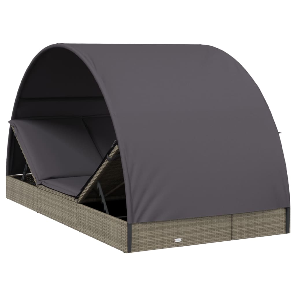 2 személyes szürke polyrattan napágy kerek tetővel 211x112x140 9