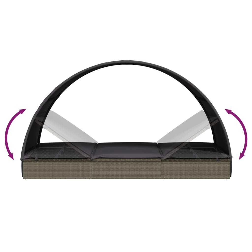 2 személyes szürke polyrattan napágy kerek tetővel 211x112x140 10