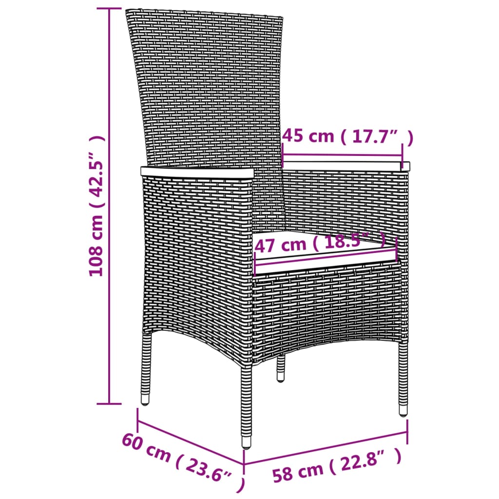 2 db szürke polyrattan kerti szék párnával 8