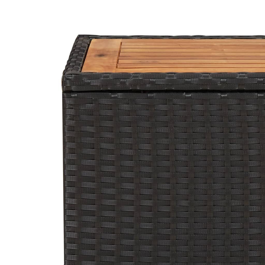 Fekete polyrattan és tömör akácfa teázóasztal fa asztallappal 5