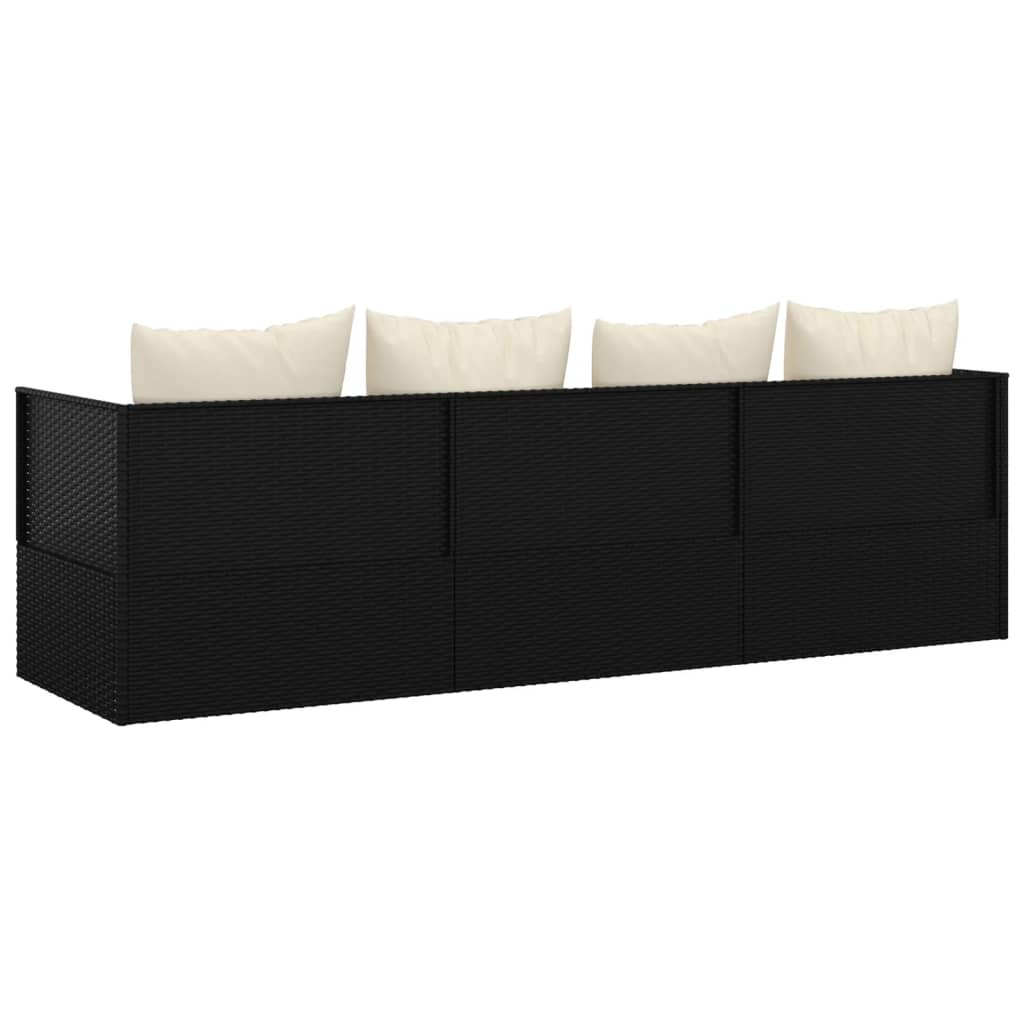 Fekete polyrattan kültéri társalgókanapé párnákkal 5