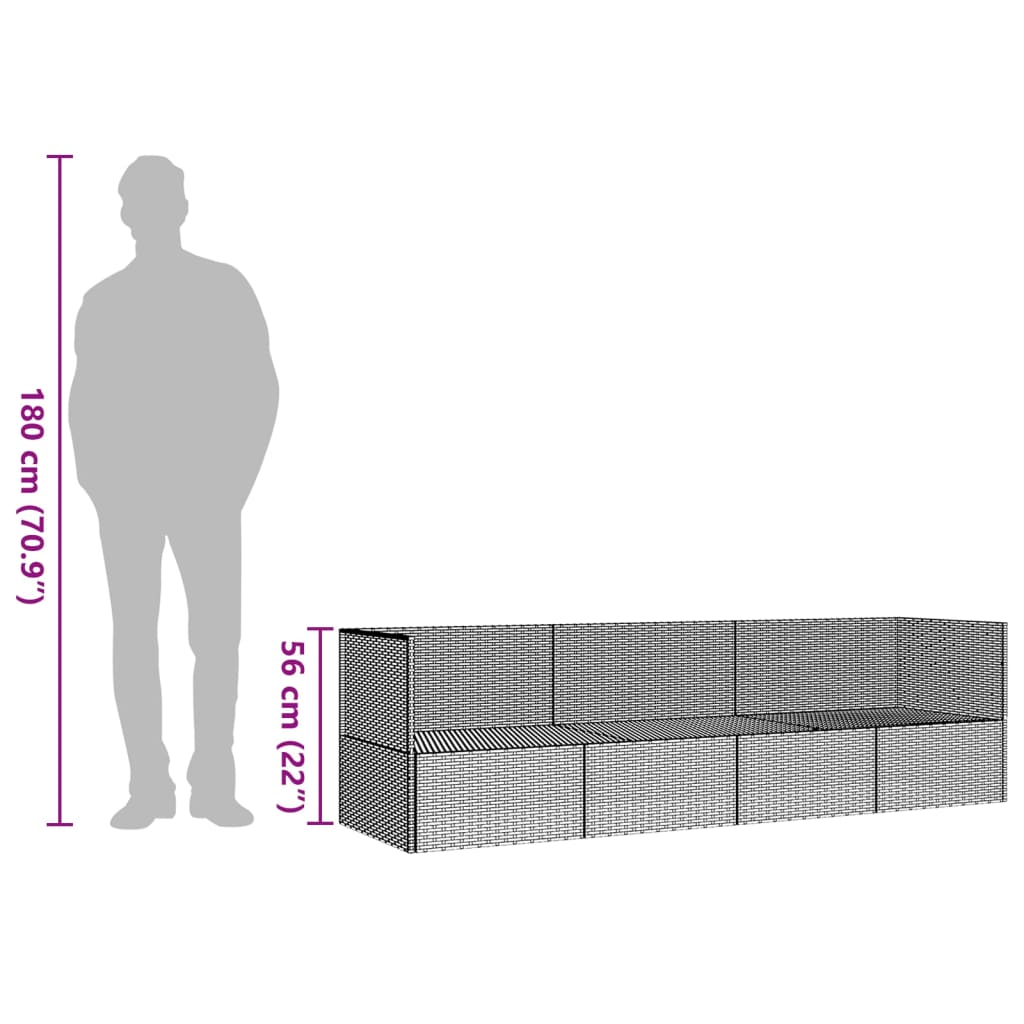 Fekete polyrattan kültéri társalgókanapé párnákkal 8