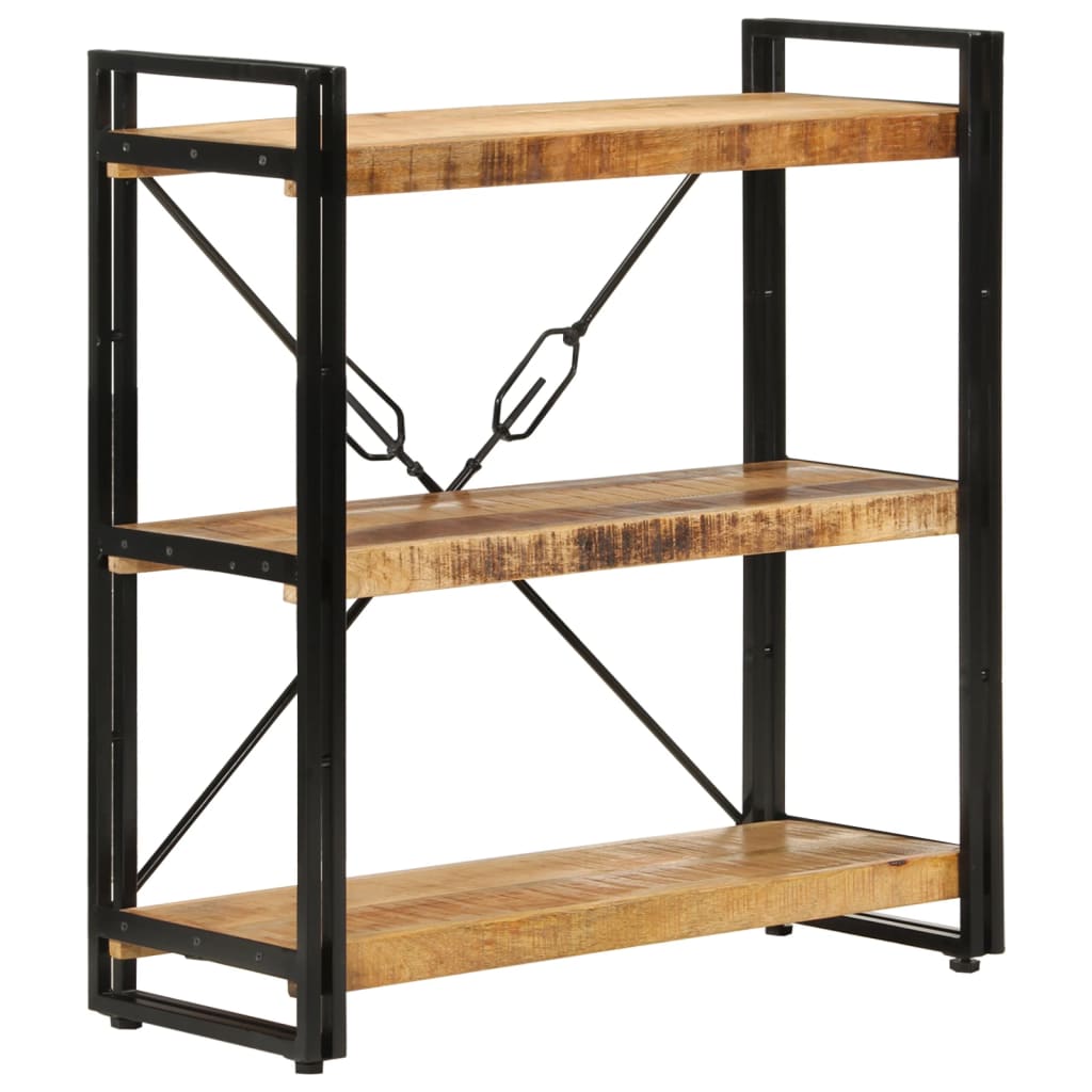 3 szintes tömör mangófa és vas könyvespolc 77x30x80 cm 8