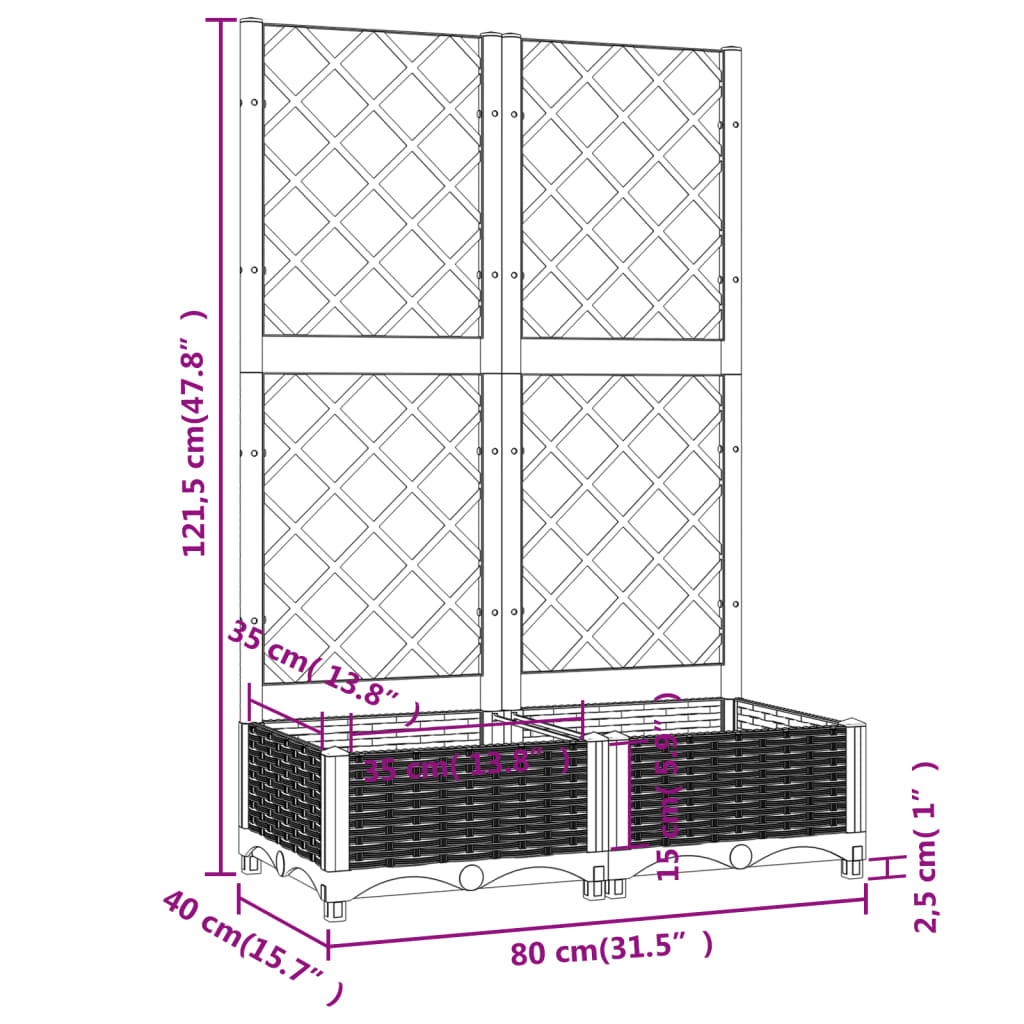 Világosszürke PP rácsos kerti ültetőláda 80 x 40 x 121,5 cm 8