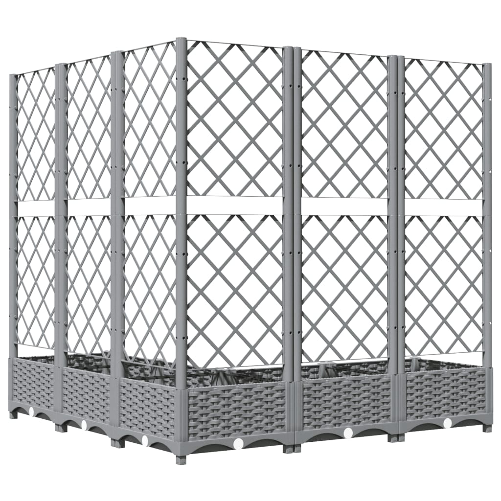 Világosszürke PP rácsos kerti ültetőláda 120 x 120 x 121,5 cm 4
